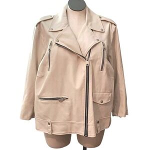 Levi's Womens Faux Leather PU‎ Moto Jacket 3X Cream Oyster LW7WU638 3/4 Sleeve